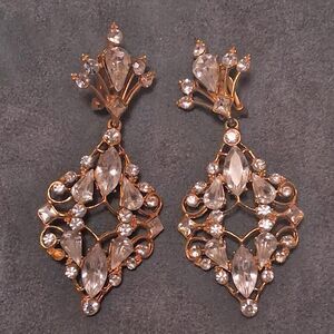 Vintage Tara Huge Chandelier Drop Rhinestone Earrings Dangling